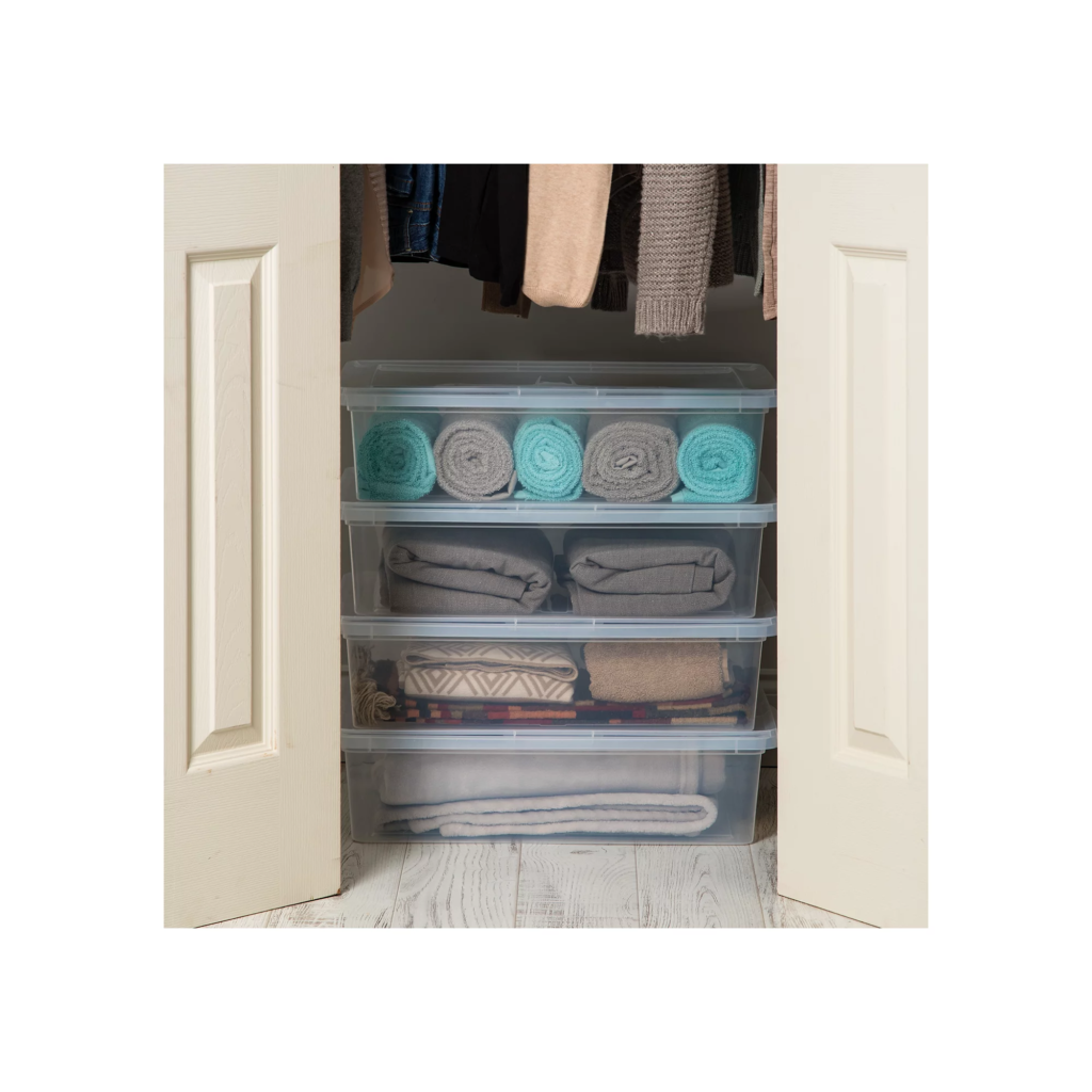 Mainstays 28 Quart Under bed Plastic Storage Box, Clear, Set of 4 BargainLow