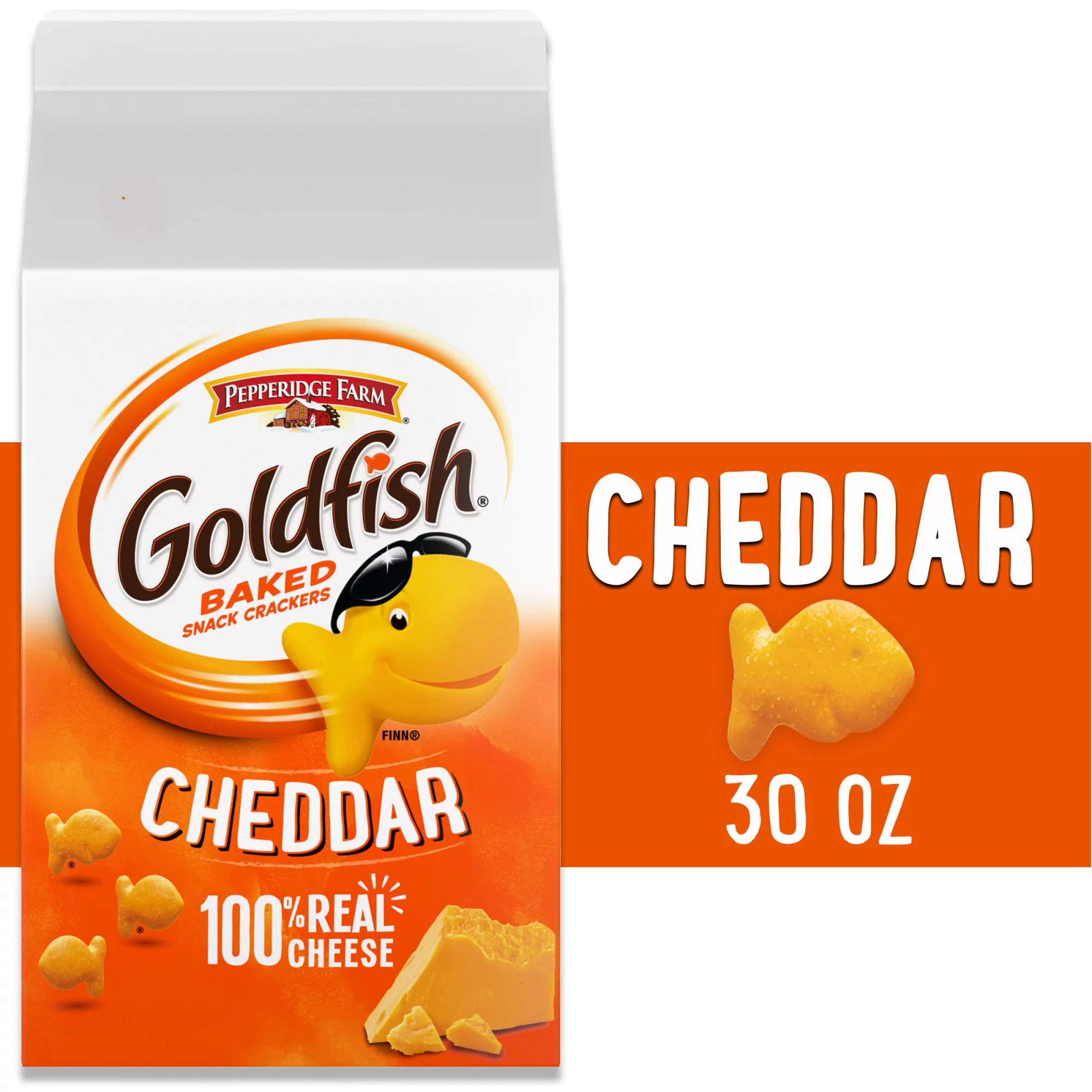 Goldfish Cheddar Cheese Crackers, Baked Snack Crackers, 30 oz Carton