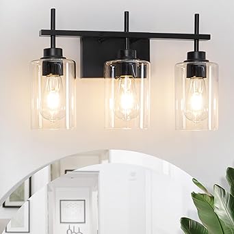 DSMJFU Matte Black Bathroom Vanity Light, 3 Light Bathroom Light ...